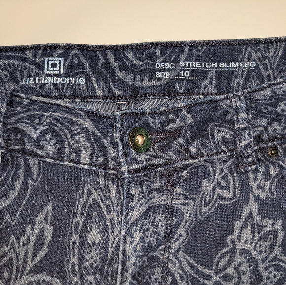 Liz Claiborne stretch slim leg jeans 10 paisley print - Picture 3 of 8
